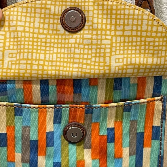 FOSSIL "Key-Per" Coated Canvas Crossbody Vintage Handbag Pockets, Multi "Stripe" - Picture 5 of 9